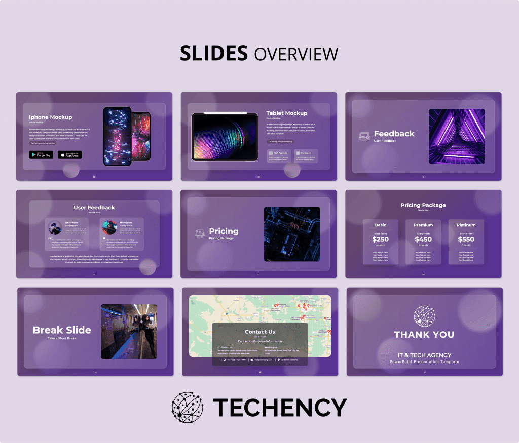 Techency – It & tech Agency Glassmorphic PowerPoint Presentation Template