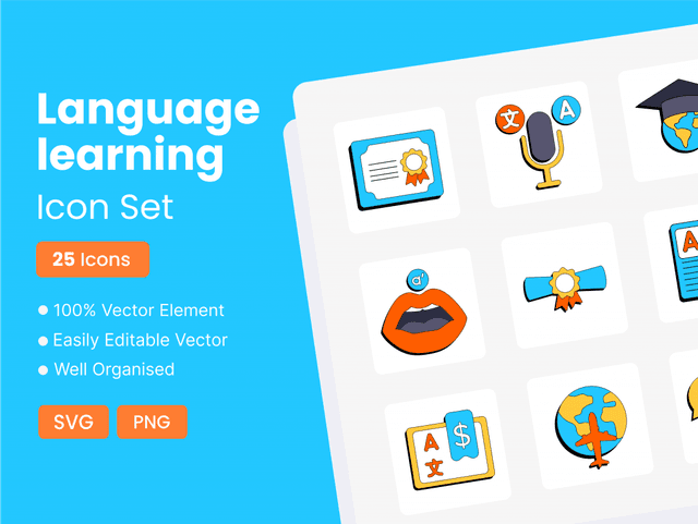 25 Language Learning Icon Pack