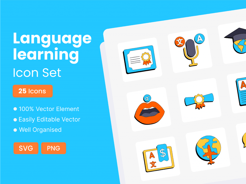 25 Language Learning Icon Pack