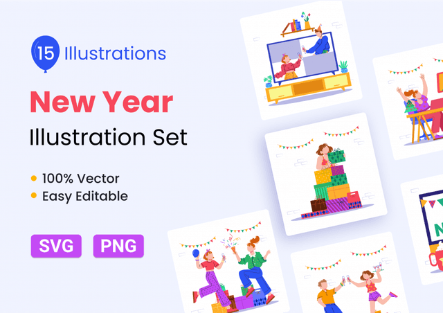 15 New Year Illustration Set