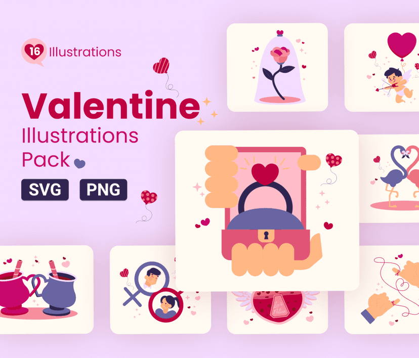 16 Valentines Illustration Pack