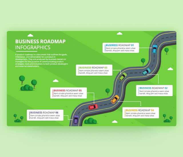 Business Roadmap with Six Stages – PowerPoint Template